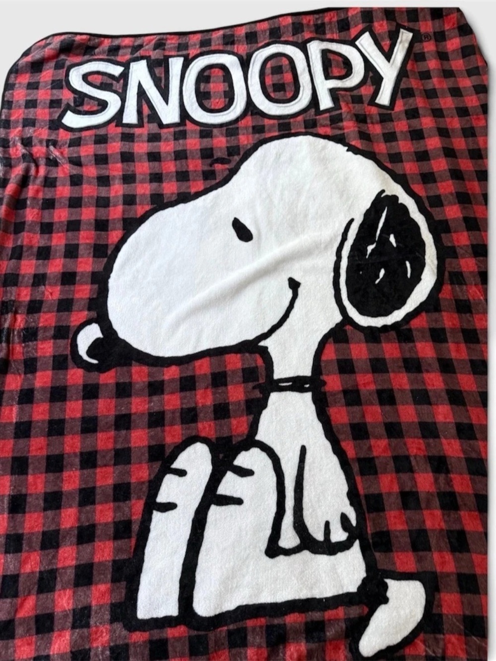 Peanuts Snoopy Buffalo Plaid Fleece Throw Blanket Like New